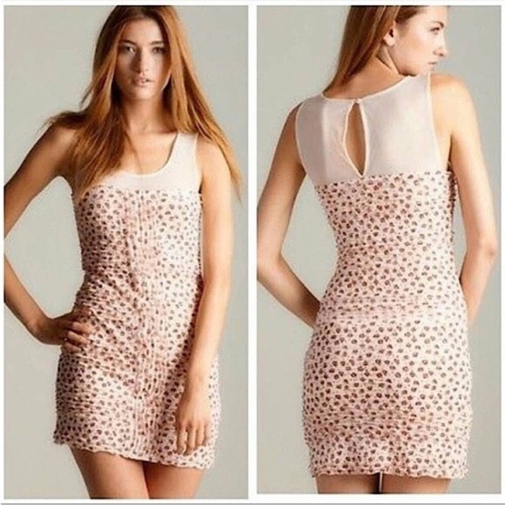 Free People Bitsy Ditsy shimmy floral mesh top bodycon midi dress
